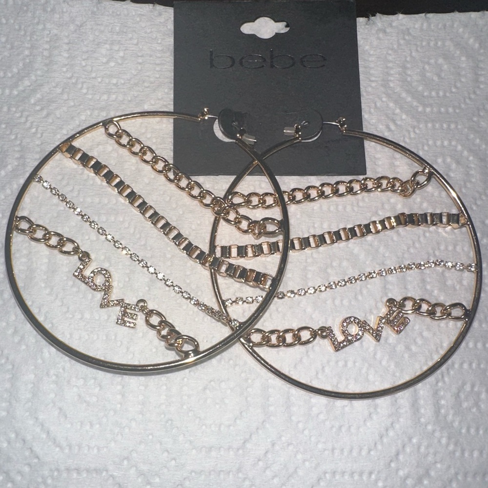 Bebe Love Chain Hoop Earrings in Gold and Silver